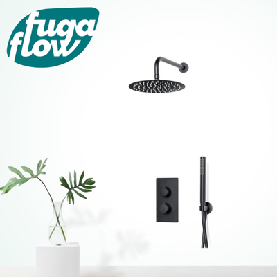 FugaFlow Eccelente Sobrado Badkamer inbouw regendoucheset met thermostaat 25cm hoofddouche incl. staaf handdouche zwart mat