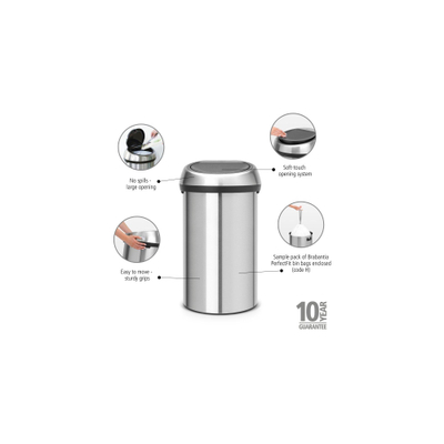 Brabantia Touch Bin Afvalemmer - 60 liter - matt Steel