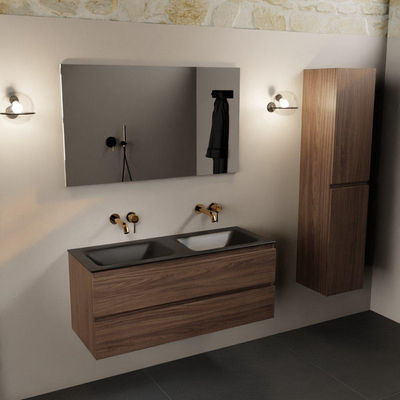 Mondiaz Aivy badmeubelset - 120x45x50cm - 0 kraangaten - 2 wasbakken urban Solid surface - Links en rechts - 2 lades - Met spiegel - Melamine Mocha