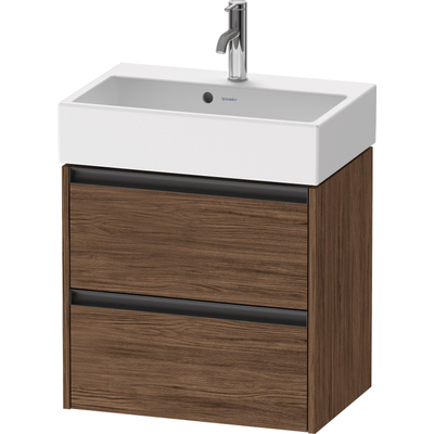 Duravit Ketho 2 Wastafelonderkast - 2 laden - 58.4x39x54.9cm - grepen antraciet - donker noten mat
