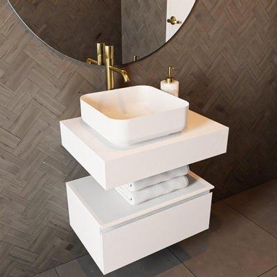 Mondiaz TOP 46 Topblad - 40x41x12cm - geschikt voor afdekplaat - Solid surface - Talc