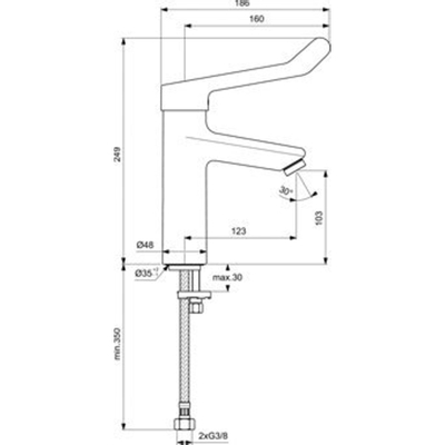 Ideal Standard Ceraplus 2 wastafelkraan m. vaste zelflegende uitloop m. hendel 16cm chroom