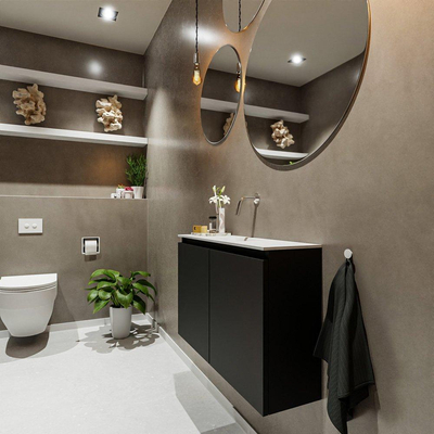 MONDIAZ TURE Fonteinset - 80x23x50cm - 0 kraangaten - 2 deuren - urban mat - Wasbak midden - Solid Surface Wit