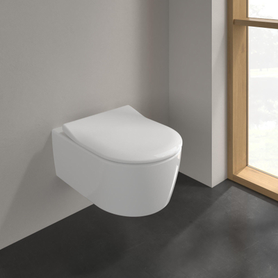 Villeroy en Boch Avento closetzitting slimseat met deksel met softclose en quick release met RVS scharnieren wit