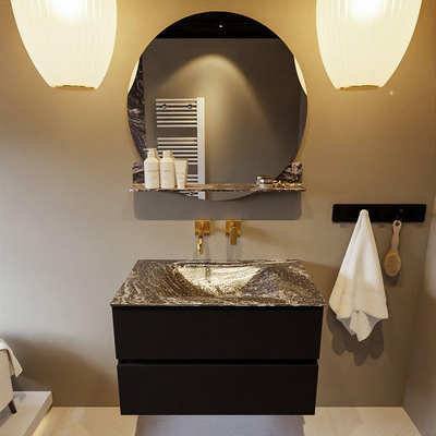 Mondiaz VICA-DLUX Badkamermeubelset - 80cm - urban - 2 lades - Inbouw wastafel CLOUD - midden - zonder kraangat - kleur Lava - XL versie 60cm hoog