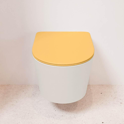 MONDIAZ LAVIE wandclosetpack - 36x53cm - diepspoel - rimless - Linen (offwhite) - softclose - quick-release - toiletzitting - Ocher (geel)