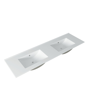 Adema Vygo meubelwastafel 141x2x46cm met overloop 2 wasbakken 0 kraangaten Keramiek Wit