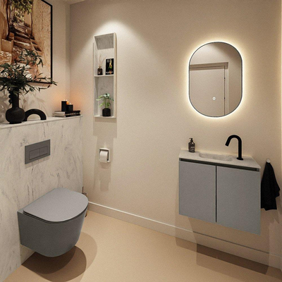 MONDIAZ TURE-DLUX 60cm toiletmeubel Smoke. EDEN wastafel Opalo positie midden. Met 1 kraangat.