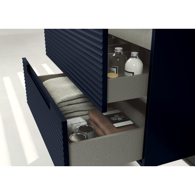 Adema Prime Balance Badkamermeubelset - 120x55x45cm - 2 ovale keramische wasbakken wit - 2 kraangaten - 4 lades - rechthoekige spiegel - mat marine blauw