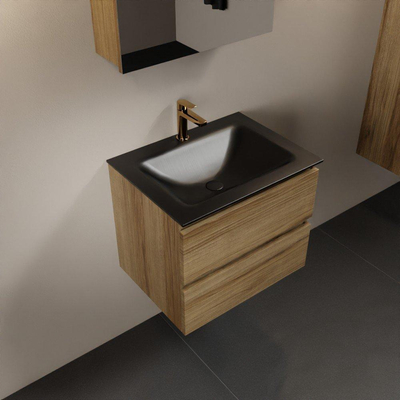 Mondiaz Aivy badmeubelset - 60x45x50cm - 1 kraangat - 1 wasbak urban Solid surface - Midden - 2 lades - Met spiegelkast - Melamine Chai