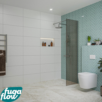 FugaFlow Eccelente Vetro inloopdouche badkamer - 50x200cm - rookglas - wandarm - chroom