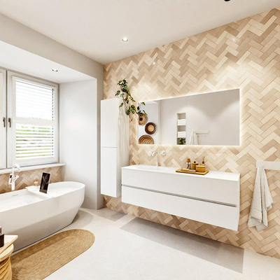 MONDIAZ VICA 150cm badmeubel onderkast Talc 2 lades. Wastafel MOON links 1 kraangat, kleur Talc.