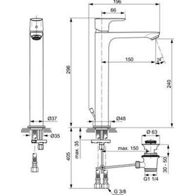 Ideal Standard Connect Air Wastafelmengkraan (opbouw)