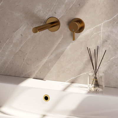 Brauer Gold Edition Wastafelmengkraan inbouw - rechte uitloop links - hendel middel dik - model E 1 - PVD - geborsteld goud