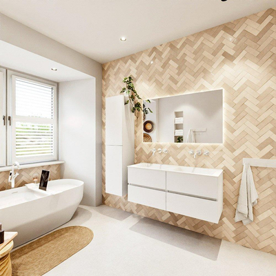 MONDIAZ VICA 120cm badmeubel onderkast Talc 4 lades. Wastafel CLOUD dubbel zonder kraangat, kleur Talc.