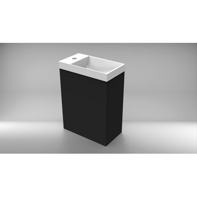 Arcqua Luna Fonteinset 54.3x39.7x21.8cm zwart mat met marble fontein zonder overloop wit mat