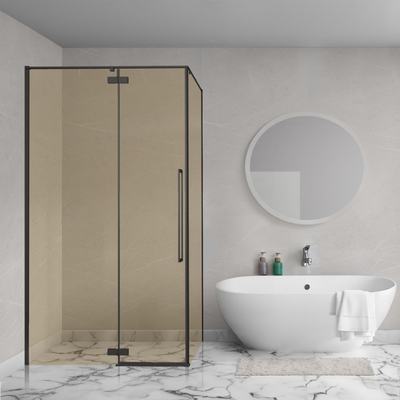 Aqua Vista Oria Cuadra zijwand - 90x200cm - incl. montageset - champagne glas - Zwart mat