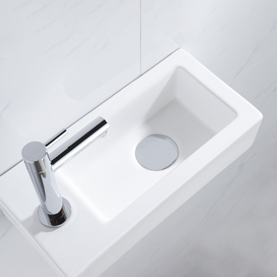 QeramiQ Fuente Fonteinset - 37.5x18.5x9cm - keramiek - kraangat links - fonteinkraan chroom - afvoerplug - verlaagd sifon - Mat wit