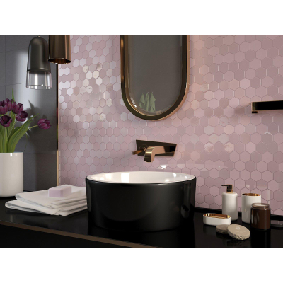 The Mosaic Factory Valencia mozaïektegel - 27.6x32.9cm - wandtegel - Zeshoek/Hexagon - Gerecycled glas Pink mat/glans