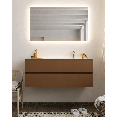 MONDIAZ VICA Badkamermeubelset - 120cm - 4 lades - wasbak Moon rechts - 1 kraangat - solid surface rust