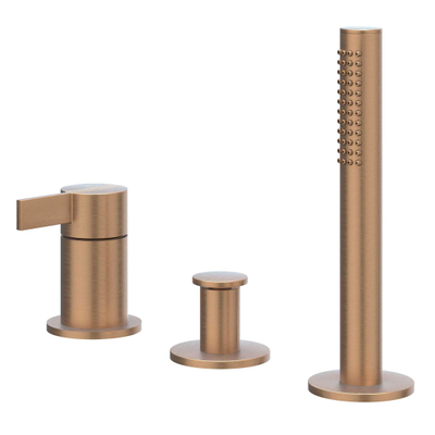 IVY Pact Badrandcombinatie - 3-weg - mengkraan - uittrekbare handdouche - zonder uitloop - Geborsteld mat koper PVD