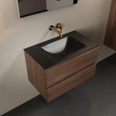 Mondiaz Aivy badmeubelset - 80x45x50cm - 0 kraangaten - 1 wasbak urban Solid surface - Midden - 2 lades - Met spiegel - Melamine Mocha