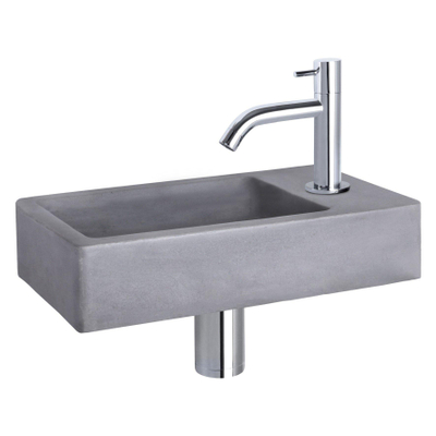 Differnz Force fonteinset - 40x22x8cm - Rechthoek - 1 kraangat - Gebogen chromen kraan - Beton Grijs