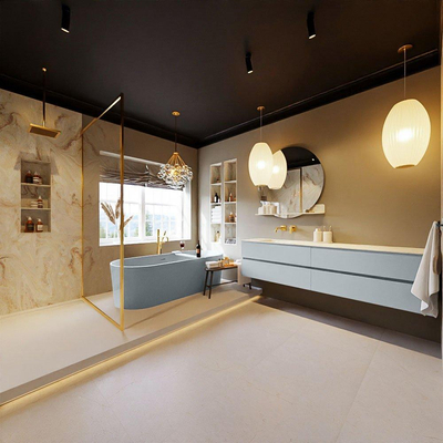 MONDIAZ VICA-DLUX Badkamermeubelset - 200cm - onderkast clay - 4 lades - inbouw wastafel cloud links - zonder kraangaten - 60cm hoge versie - frape