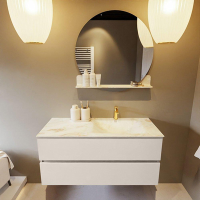 MONDIAZ VICA-DLUX Badkamermeubelset - 110cm - onderkast linen- 2 lades - inbouw wastafel cloud rechts - 1 kraangat - 60cm hoge versie - frape