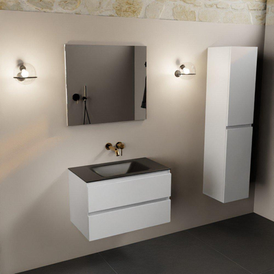 Mondiaz Aivy badmeubelset - 80x45x50cm - 0 kraangaten - 1 wasbak urban Solid surface - Midden - 2 lades - Zonder spiegel - MDF Talc