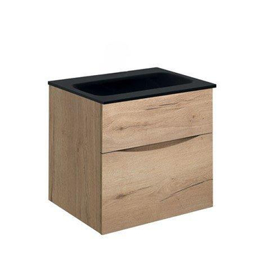 Crosswater Glide II Badmeubelset - 50x45x52cm - 2 lades - greeploos - wastafel zwart -windsor oak