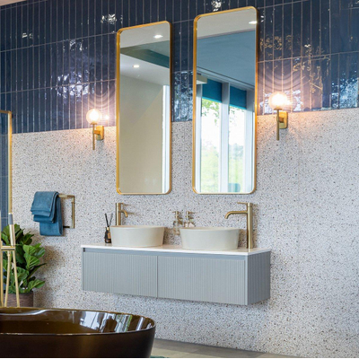 Saniclass Retro Line 2.0 Rectangle Spiegel - 140x50cm - rechthoek - afgerond - frame - mat goud