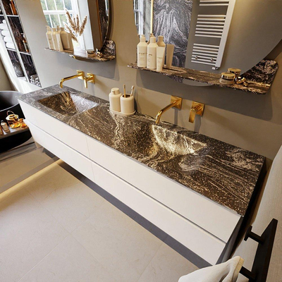 Mondiaz VICA-DLUX Badkamermeubelset - 200cm - talc - 4 lades - Inbouw wastafel CLOUD - dubbel zonder kraangat - kleur Lava - XL versie 60cm hoog