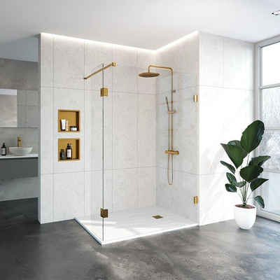 BRAUER Create Inloopdouche - 140x200cm - 2-delig - profielloos - antikalk - 8mm veiligheidsglas - Goud geborsteld