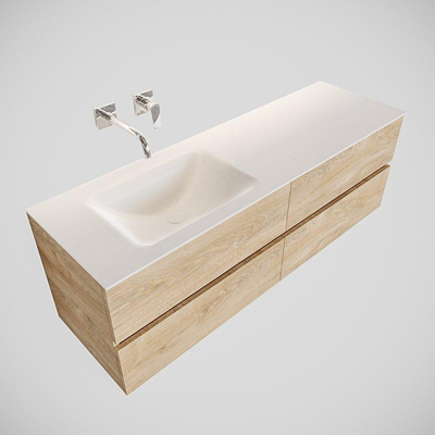 MONDIAZ VICA Badkamermeubelset - 150cm - 4 lades - wasbak Cloud links - 0 kraangaten - solid surface washed oak