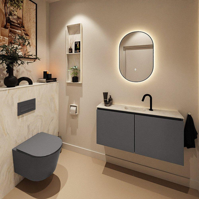 MONDIAZ TURE-DLUX 100cm toiletmeubel Dark Grey. EDEN wastafel Ostra positie midden. Met 1 kraangat.