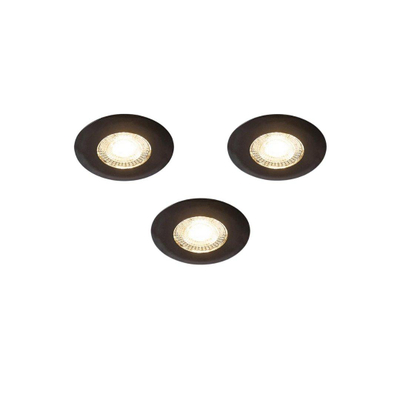 QAZQA Ulo Inbouwspot - set van 3 - 8.2x8.2cm - incl. LED - 3 staps dimbaar - IP44 - rond - mat zwart