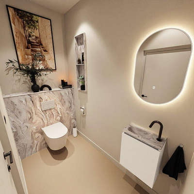 MONDIAZ TURE-DLUX 40cm toiletmeubel Talc. EDEN wastafel Glace positie links. Met 1 kraangat.