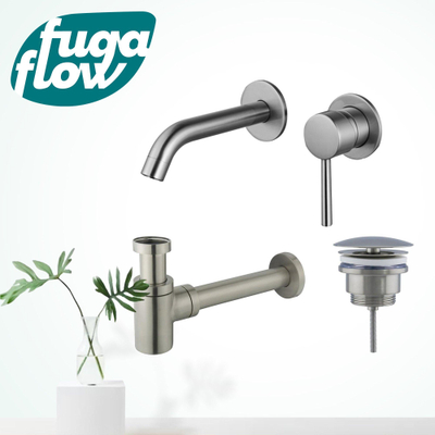 FugaFlow Eccelente Sobrado Badkamer Slim Wastafelkraanset - inbouw wastafelkraan - always open plug - verlaagde design sifon - PVD Geborsteld RVS -