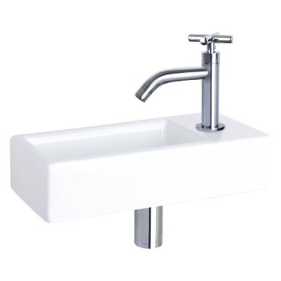 Differnz Hura fonteinset - 38.5x18.5x9cm - Rechthoek - 1 kraangat - chroom gebogen kraan - kruisgreep - Keramiek Wit