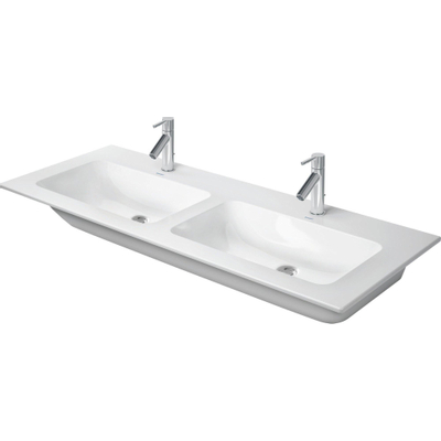 Duravit ME by Starck wastafel dubbel 130x49cm met 2 kraangaten met overloop met wondergliss wit