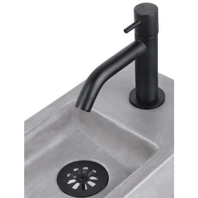 Differnz Force fonteinset - 40x22x8cm - Rechthoek - 1 kraangat - Gebogen matte zwarte kraan - Beton Grijs
