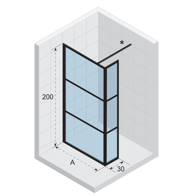 Riho Grid inloopdouche 140x200cm met 30cm zijwand zwart profiel en helder glas