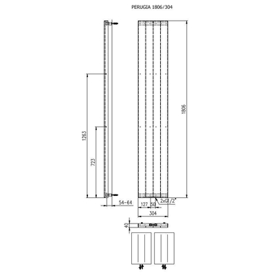 Plieger Perugia designradiator verticaal middenaansluiting 1806x304mm 535W wit