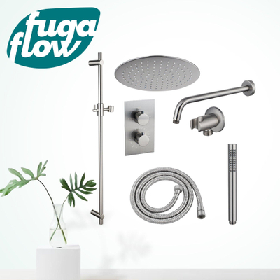 FugaFlow Eccelente Sobrado Badkamer Inbouw Regendoucheset - thermostatisch - wandarm -glijstang - 25cm hoofddouche - staaf handdouche - geborsteld RVS PVD