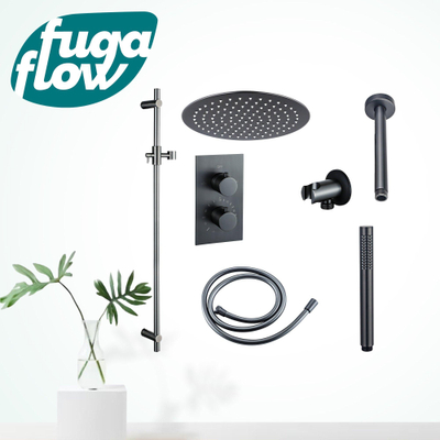 FugaFlow Eccelente Sobrado Badkamer Inbouw Regendoucheset - thermostatisch - plafondarm -glijstang - 25cm hoofddouche - staaf handdouche - gunmetal PVD