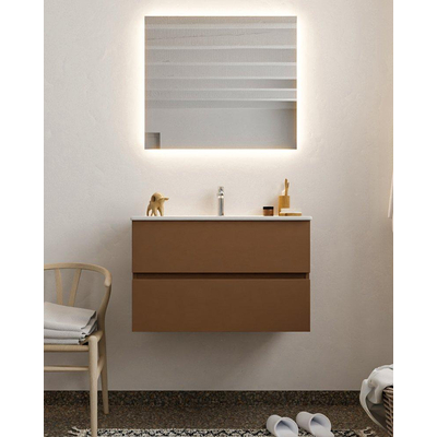 MONDIAZ VICA Badkamermeubelset - 80cm - 2 lades - wasbak Denia midden - 1 kraangat - solid surface rust