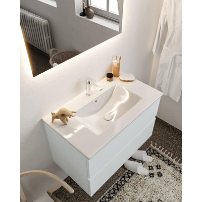 MONDIAZ VICA Badkamermeubelset - 80cm - 2 lades - wasbak Denia midden - 1 kraangat - solid surface clay