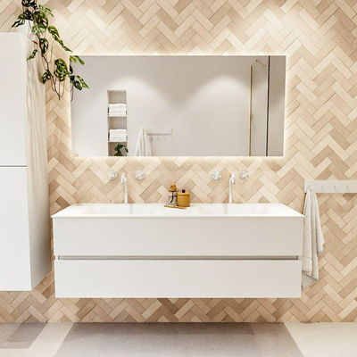 MONDIAZ VICA 150cm badmeubel onderkast Talc 2 lades. Wastafel CLOUD dubbel 2 kraangaten, kleur Talc.