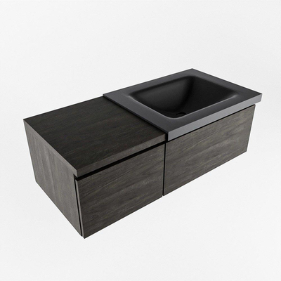 MONDIAZ BUKLA 100cm badmeubel met module 40 kleur Dark Brown met 2 lades. Wastafel CLOUD rechts 1 kraangat kleur Urban.